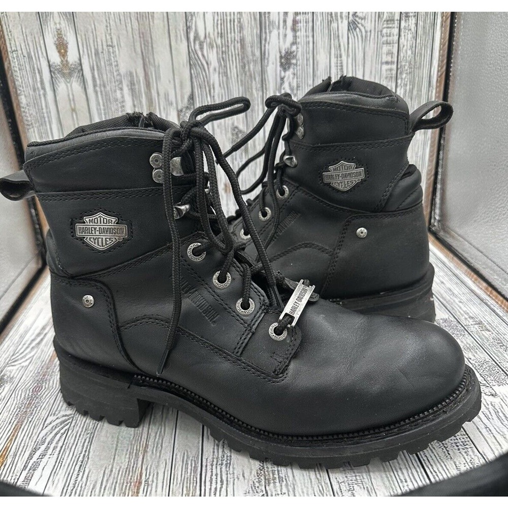 HARLEY DAVIDSON Cimarron Black Leather Motorcycle Boots Sz 9.5 Pre-owned.